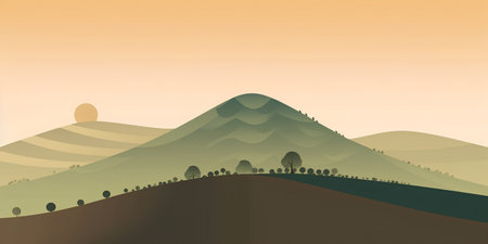 Mountain landscape with hills and trees. Vector illustration for your designの素材