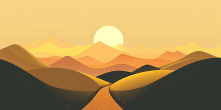 Sunset in the mountains. Landscape background. Vector illustration.の素材