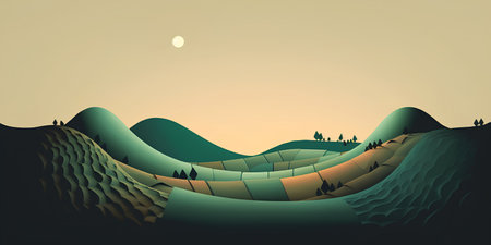 Landscape with mountains and the moon. Vector illustration. Eps 10の素材