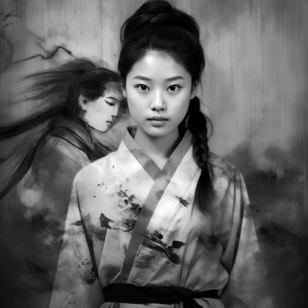 Portrait of a japanese woman in kimono.の素材