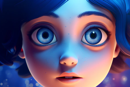 Beautiful girl with blue hair and big eyes. 3d renderingの素材