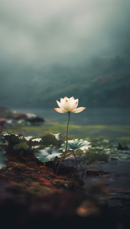 White lotus flower on the water in the morning, nature backgroundの素材