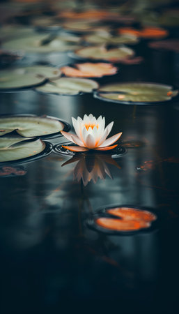 Beautiful water lily in the pond. Vintage color tone.の素材