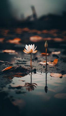 Beautiful lotus in the pond with reflection. Nature background.の素材