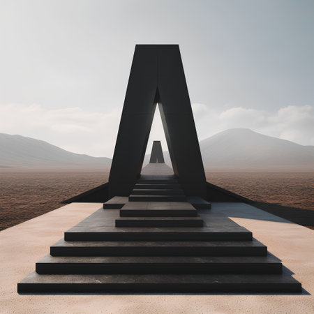 staircase in the desert, 3d render, square imageの素材