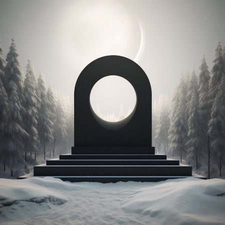 3d rendering of a grave in the winter forest with full moonの素材
