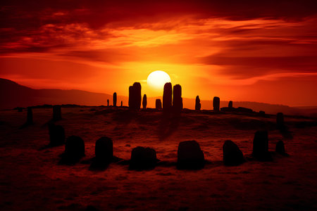 Sunset at the stonehenge in South Africa. 3D renderingの素材