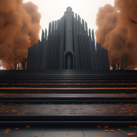 Autumn cityscape with stairs and autumn trees, 3d renderの素材