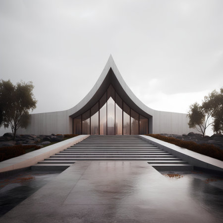 3D render of a modern building in the middle of the desertの素材