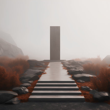 staircase leading to the exit in the mist, 3d renderの素材