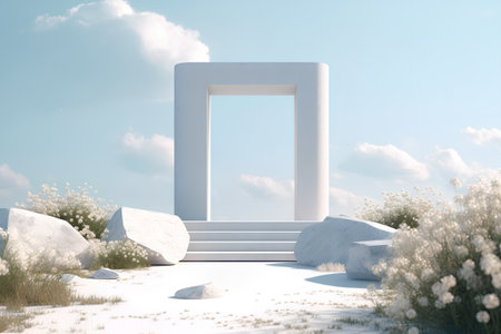 White door in the desert. 3D render. The concept of travelの素材
