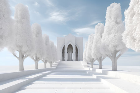 Minaret in the winter forest. 3D rendering. Computer digital drawing.の素材
