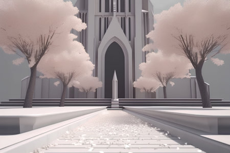 abstract scene of the church with trees in the background, 3d renderの素材