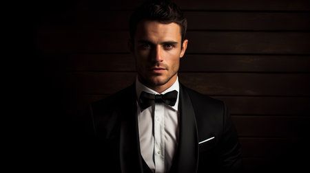 Portrait of a handsome man in tuxedo. Men's beauty, fashion.の素材