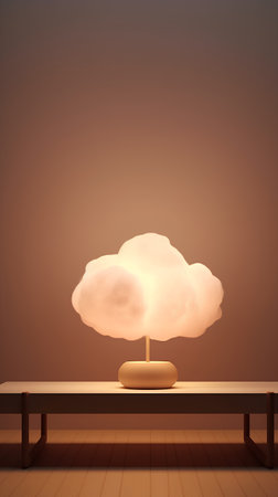 Wooden shelf with a white cloud on it. 3D renderingの素材