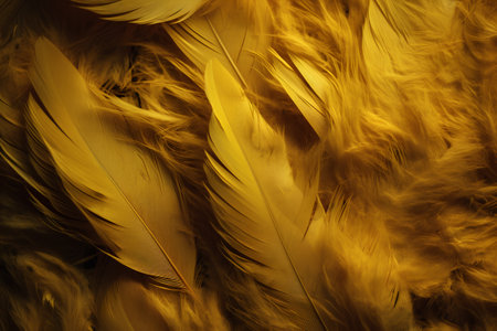 Beautiful abstract color white and yellow feathers on dark background and yellow feather texture on yellow pattern and yellow background, feather background, yellow bannersの素材