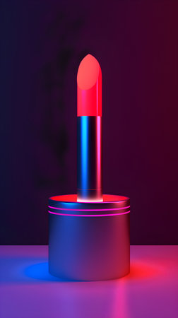 Lipstick on dark background. 3D rendering. Neon style.の素材