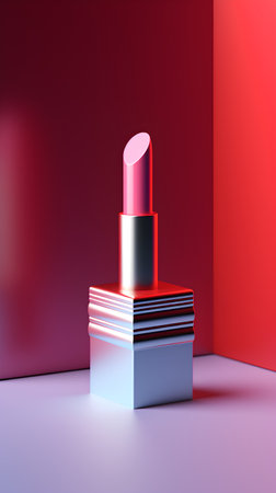 Lipstick on podium. 3d render. Minimal style.の素材