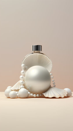 3d render of a perfume bottle with pearl necklace and pearlsの素材