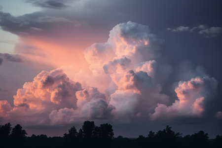 Dramatic sunset sky with cumulus clouds. Nature background.の素材