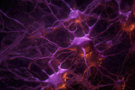 3d illustration of neuron cell with neurons and nervous system, computer generated abstract backgroundの素材