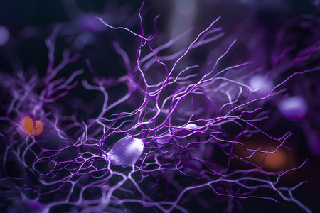 Neuron cell, 3D illustration. Neuron cell in human body, medical concept.の素材