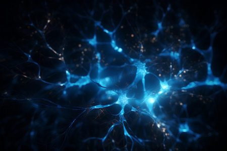 Abstract blue lightning on a dark background. 3d rendering, 3d illustration.の素材