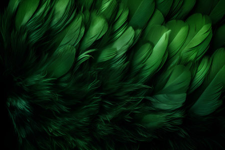 Beautiful abstract green feathers on black background and soft white feather texture on dark pattern and green background, feather background, green bannersの素材