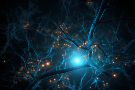 Neuron and neurons in the human body. 3d illustration.の素材