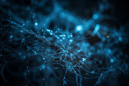 3d rendering of abstract blue background with glowing particles and depth of fieldの素材