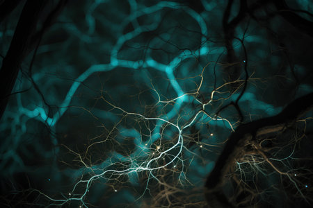 Abstract background of lightning in the dark forest. 3D Renderingの素材