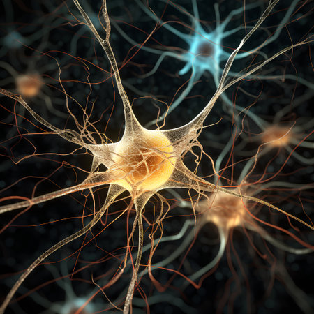 3d illustration of neuron cell with neurons and nervous system, computer generated backgroundの素材