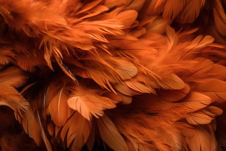 Close up of orange feathers as a background. Texture, pattern.の素材
