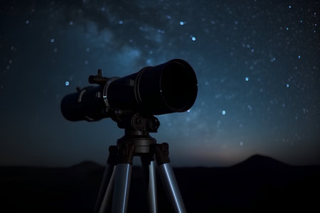 Telescope in the night starry sky. 3d renderingの素材