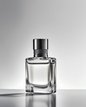 perfume bottle isolated on grey background. 3d render illustrationの素材