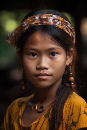 Portrait of a young girl in the village.の素材