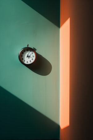 Clock on the wall in a room with sunlight. 3D renderingの素材