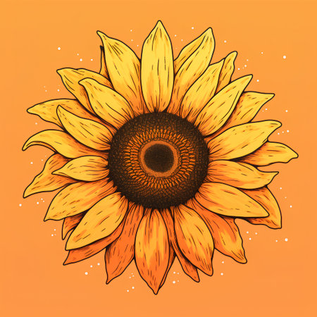 Hand drawn sunflower on orange background. Vector illustration for your designの素材