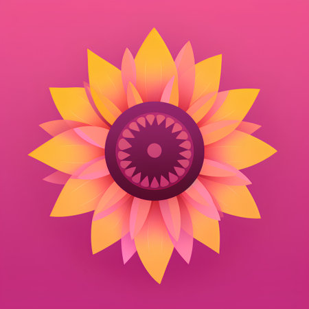 Sunflower icon on pink background, vector illustration. Floral design element.の素材