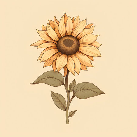 Hand drawn sunflower isolated on beige background. Vector illustration.の素材