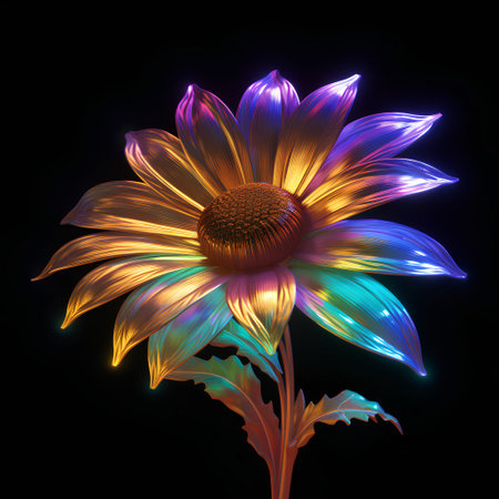 Illustration of a sunflower isolated on a black background - 3d renderの素材
