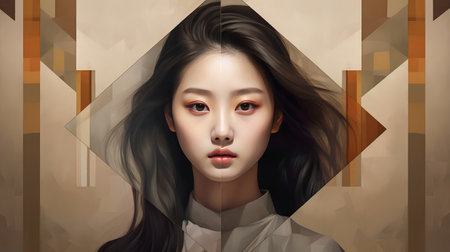 Portrait of a beautiful asian woman with modern make-up.の素材