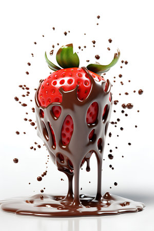 strawberry with chocolate splash isolated on white background. 3d illustrationの素材