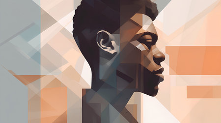Abstract portrait of a man in profile. Geometric background. Vector illustration.の素材