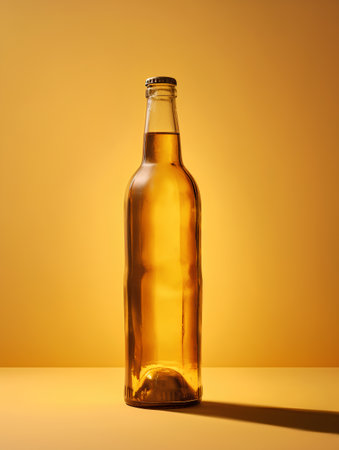 Empty beer bottle on yellow background. Mock up, 3D Renderingの素材
