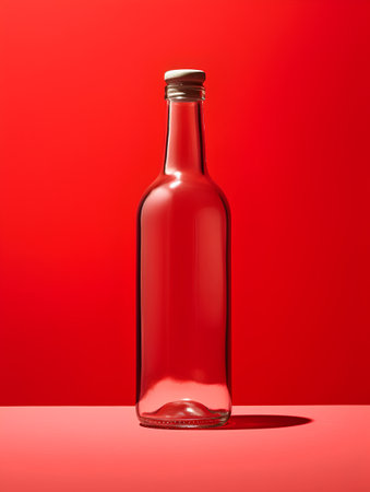 Empty glass bottle on a red background. 3d rendering, mock upの素材