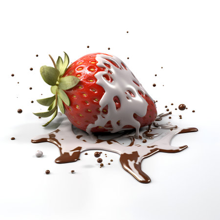 Strawberry with chocolate on white background. 3D illustration.の素材