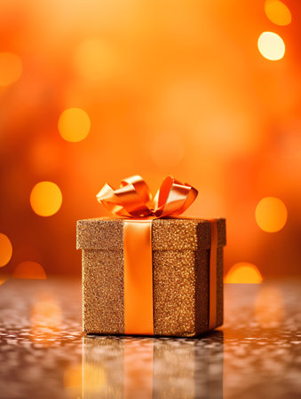 Gift box on bokeh background. Christmas and New Year holidays concept.の素材