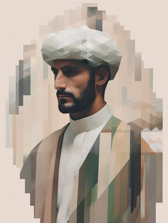 Portrait of a bearded arabic man in white shirt and beret.の素材