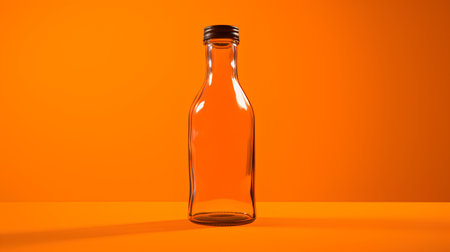 Empty glass bottle on orange background. 3D rendering. Mock up.の素材